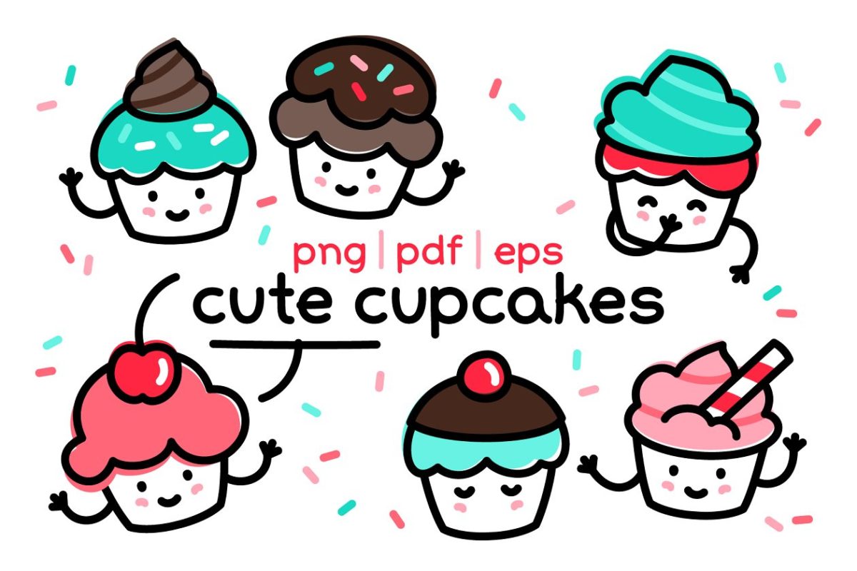 炫彩蛋糕甜品插画 Cute and colorful vector cupcakes