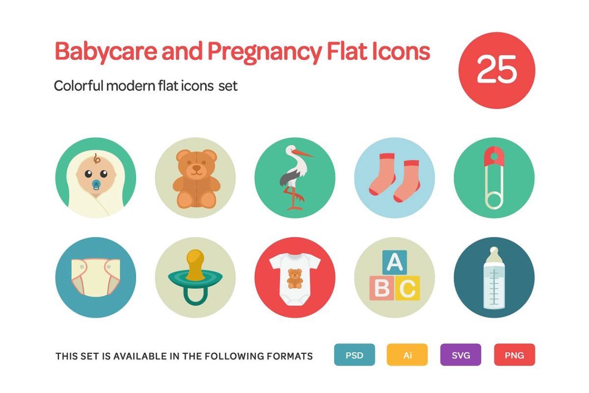 婴儿护理和怀孕平面图标下载 Babycare and Pregnancy Flat Icons Se