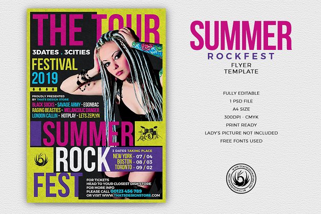 夏季摇滚音乐海报设计模板 Summer Rockfest Flyer PSD