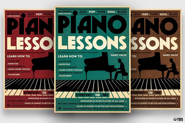 钢琴课程海报模板 Piano Lessons Flyer PSD