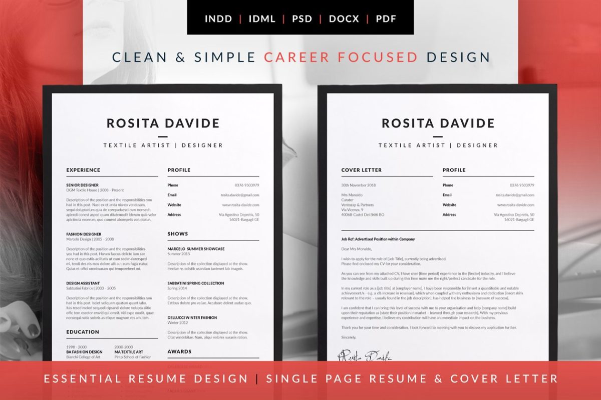 简单的简历模板下载 Rosita – Essential Resume