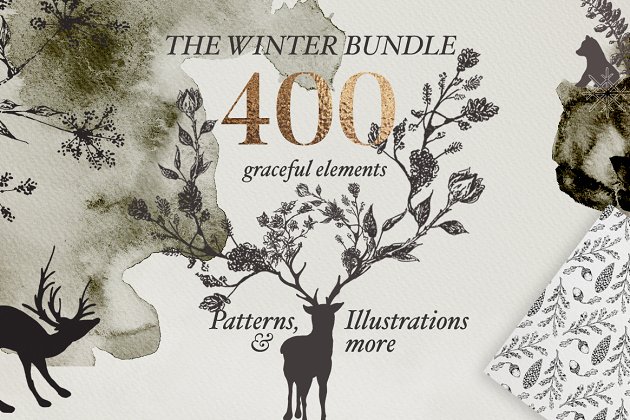 冬季圣诞素材 Christmas & Winter Graphics Bundle