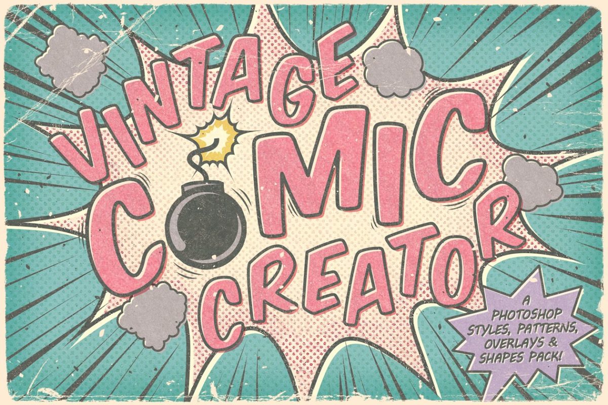 经典的美式漫画效果创建素材包 Vintage Comic Creator