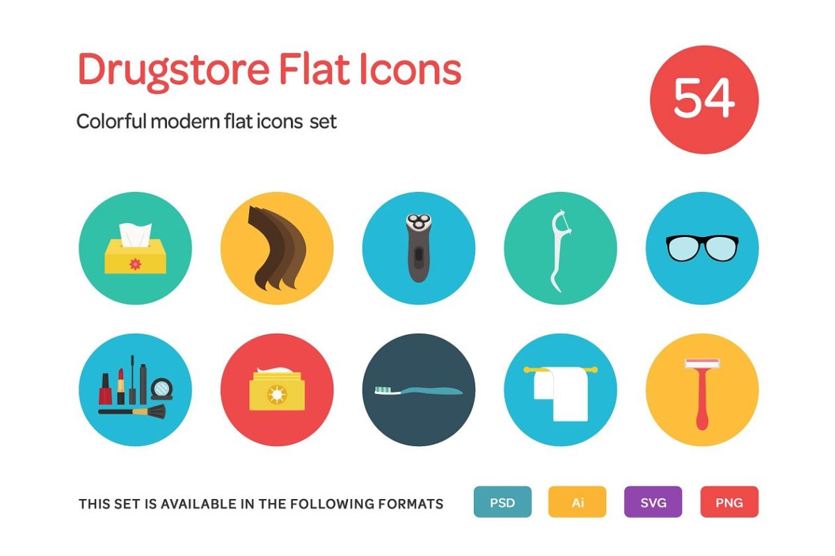扁平化药店矢量图标 Drugstore Flat Icons Set