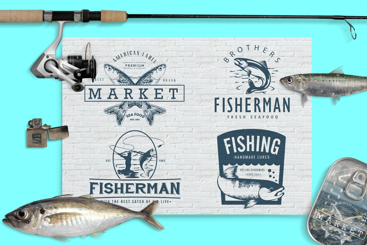 海产鱼类logo素材 Fishing Vintage Badges Logos