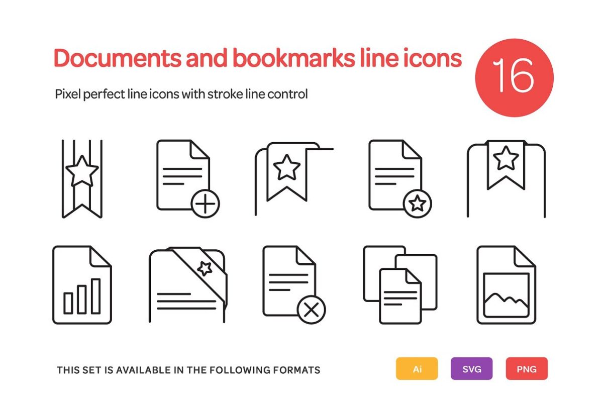 文件和书签相关的线型图标素材 Documents and Bookmarks Line Icons