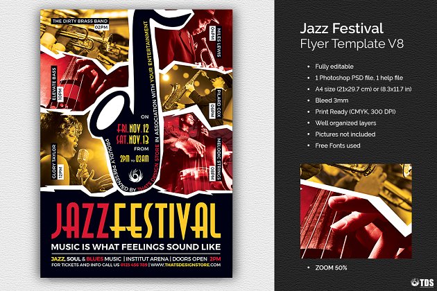 爵士音乐会海报模板 Jazz Festival Flyer PSD V8