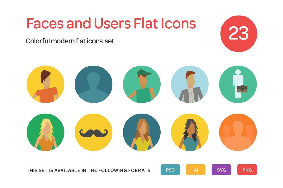 人物相关的扁平化主题图标 Faces and Users Flat Icons Set
