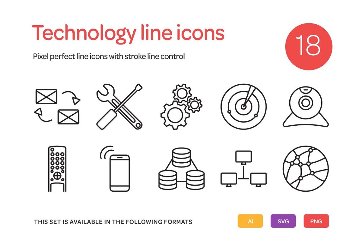 技术线型图标 Technology Line Icons Set