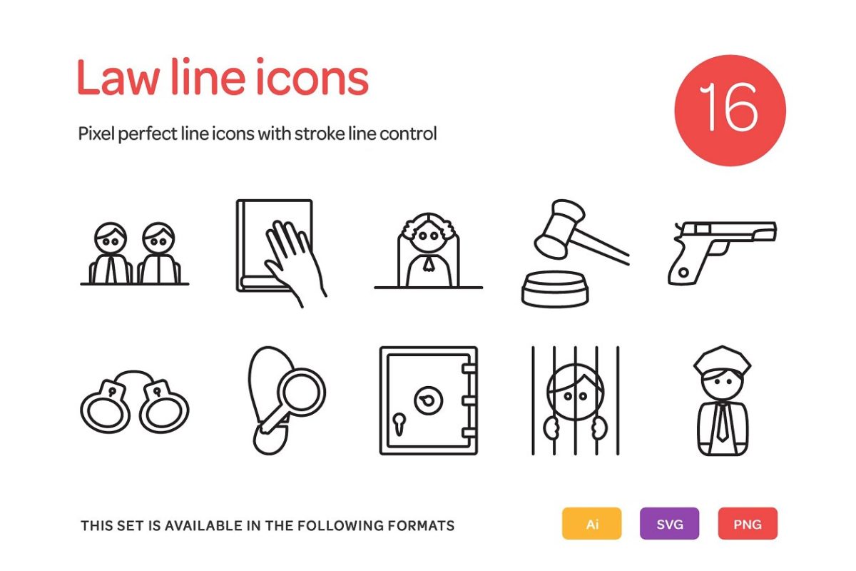 法律线型图标集 Law Line Icons Set