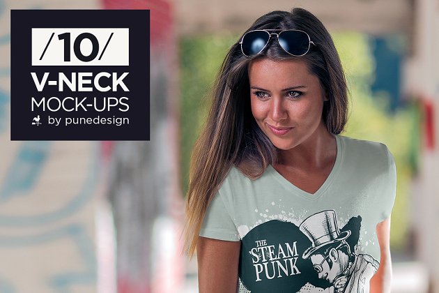 V领时尚女士T恤样机 V-Neck T-Shirt Mock-Up / Vol.1