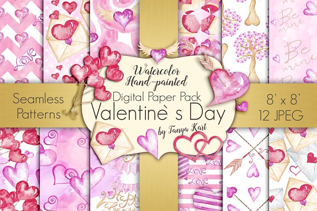 情人节花卉素材包 Valentine’s Day Digital Paper Pack
