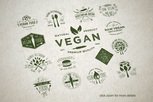 15个素食主义食物图形LOGO素材 15 Vegetarian Foods Badges