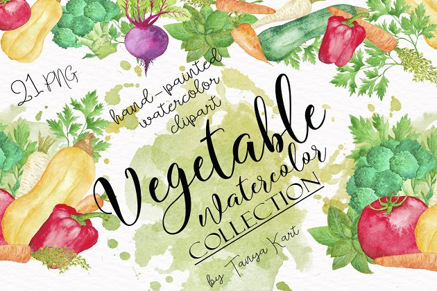 蔬菜水彩素材图形合集 Vegetable Watercolor Collection