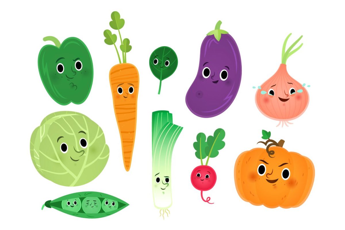 可爱的蔬菜卡通样机 Cute veggie characters