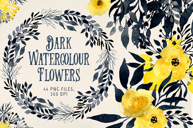 深色水彩花卉素材 Dark Watercolour Flowers