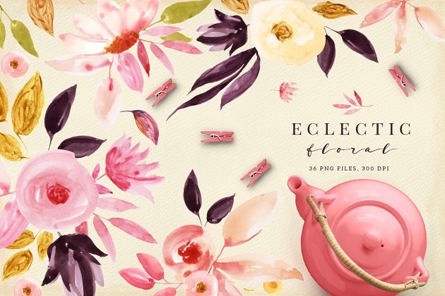 柔和粉红高品质花卉素材 Eclectic floral set