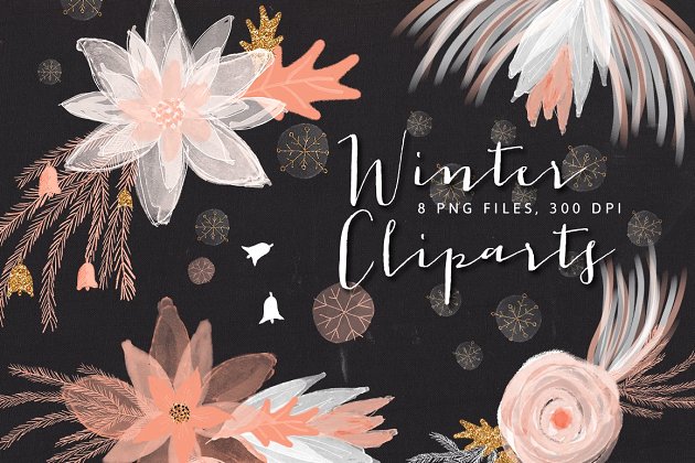 冬季花卉图形 Winter Floral Cliparts