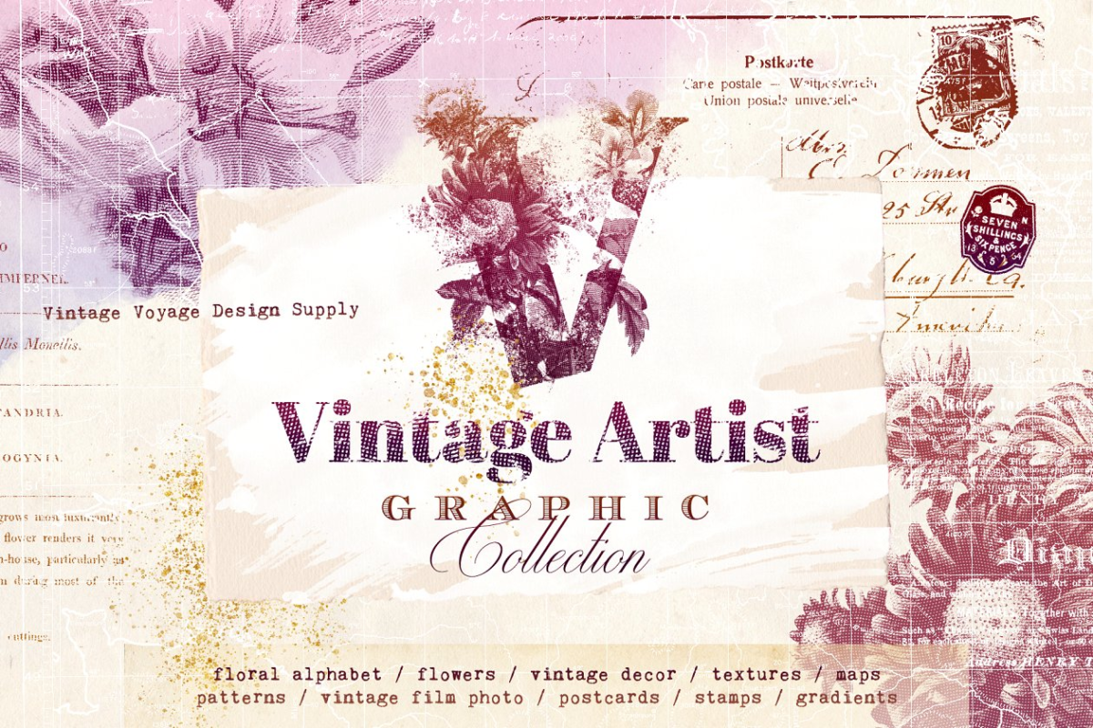 经典的复古花卉素材 Vintage Artist Graphic Collection