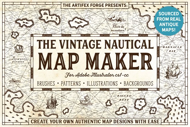 经典地图创建素材包 The Vintage Nautical Map Maker