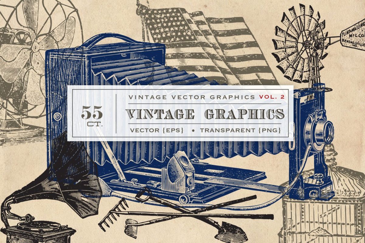 55个经典的美式风味素材 55 Vintage Vectors Graphics Vol. 2