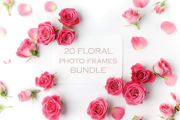 20个玫瑰花花卉框架素材 20 Floral frames bundle