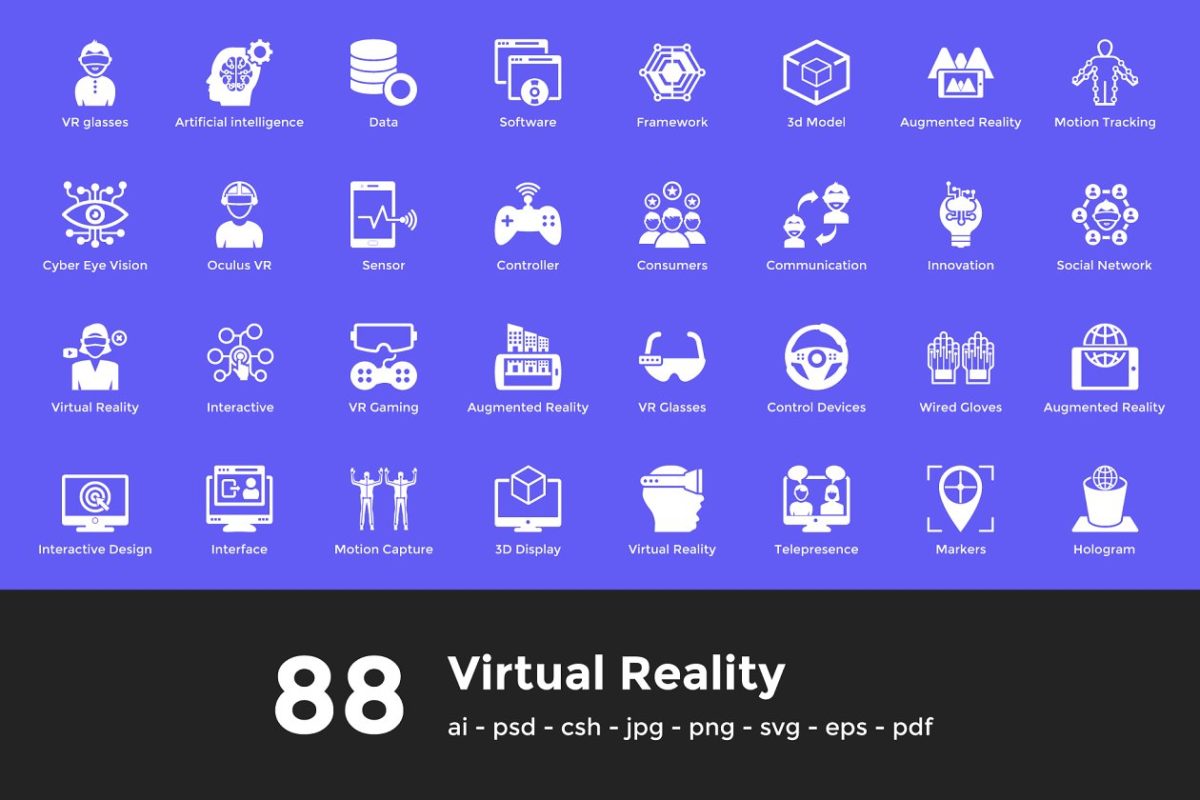 虚拟现实矢量图标素材 88 Virtual Reality Vector Icons