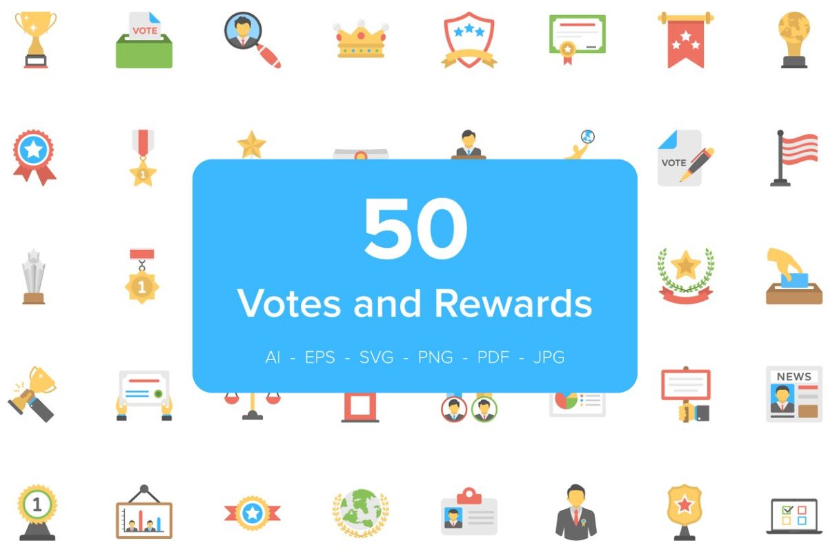 选票和奖励图标素材 50 Vote and Rewards Flat Icons