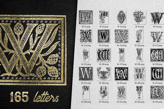 复古字母W装饰字母表 Vintage Letter W Decorative Alphabet