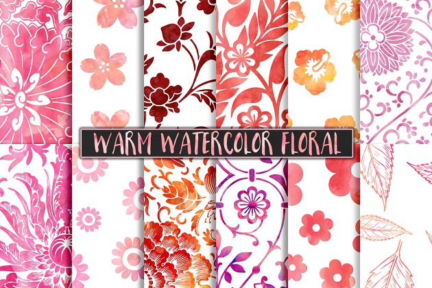 暖暖的水彩花卉图案 Warm Watercolor Floral Patterns