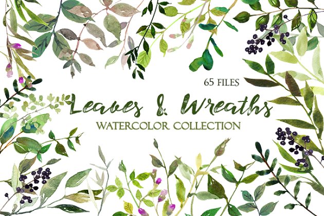 素材树叶 Leaves and Wreaths Watercolor Set