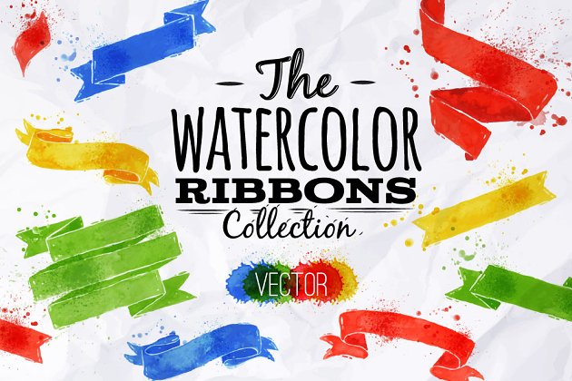 水彩标签插画 Watercolor ribbon