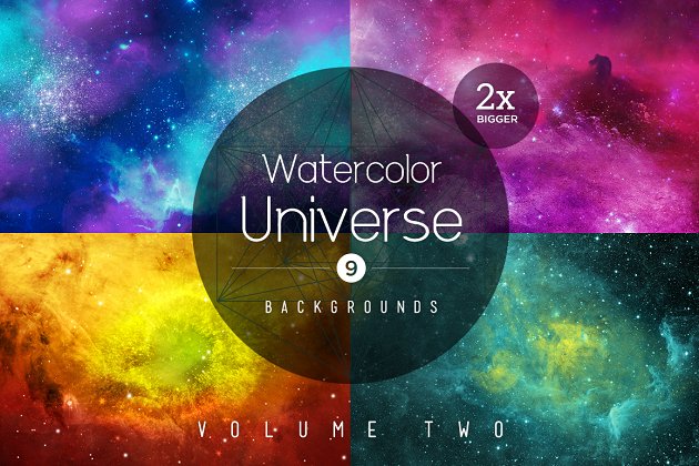 水彩多彩宇宙背景纹理素材 Watercolor Universe Backgrounds – 2
