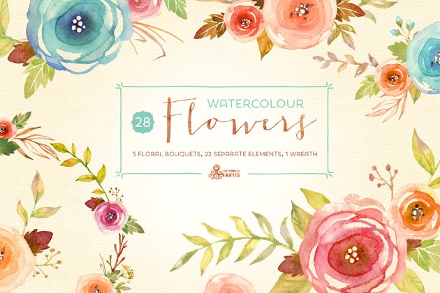 淡雅的水彩花卉素材 Watercolor Flowers Pack