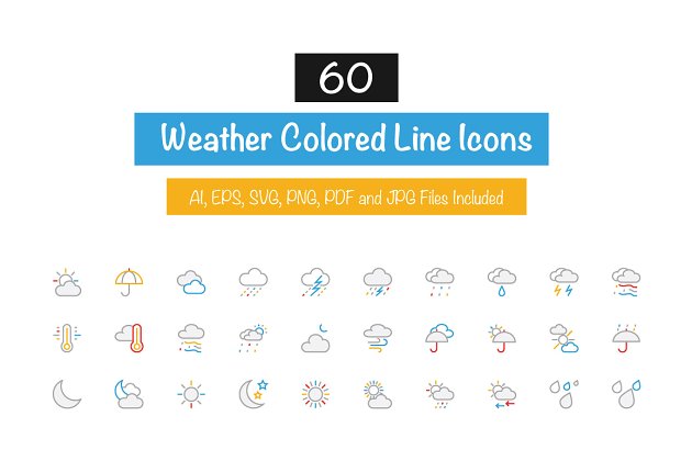 60个天气图标 60 Weather Colored Line Icons