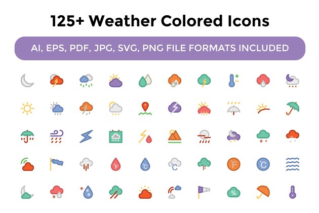 天气图标素材 125+ Weather Colored Icons
