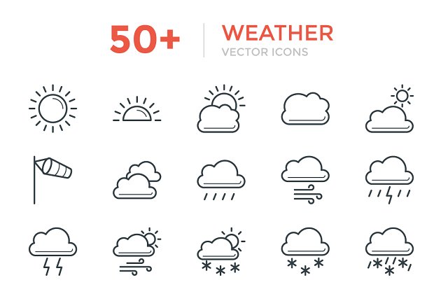 50+天气矢量图标 50+ Weather Vector Icons