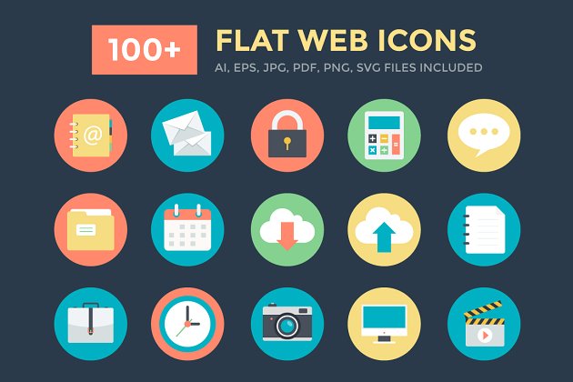 100个扁平化的网页主题图标 100+ Flat Web Icons