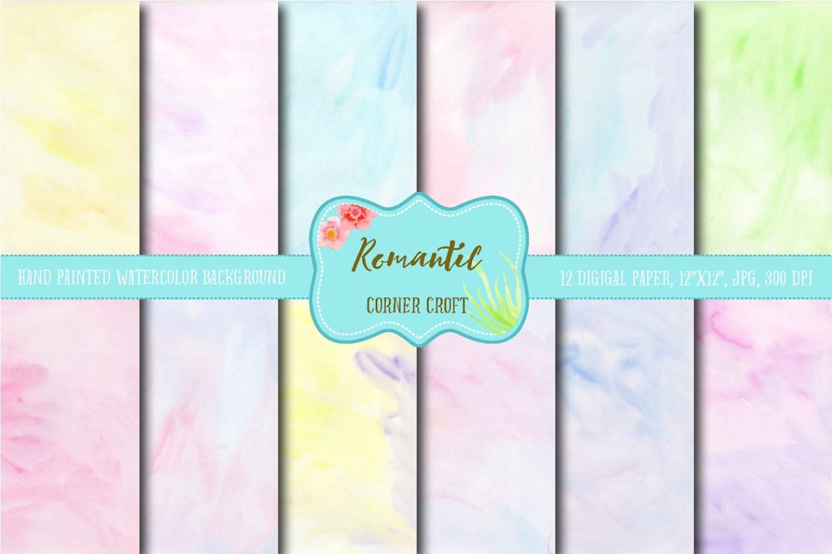 水彩浪漫数码背景 Watercolor Digital Paper Romantic