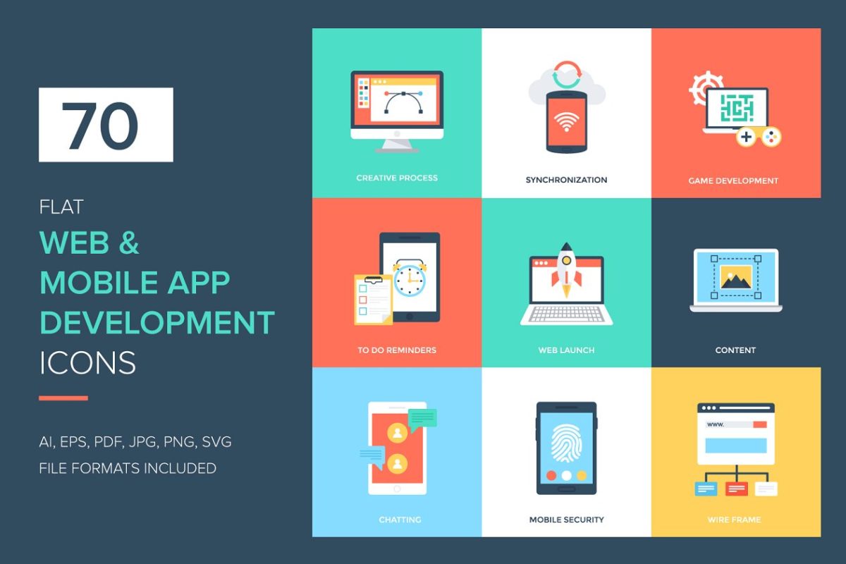 现代Web和移动应用程序开发图标 Web and Mobile App Development