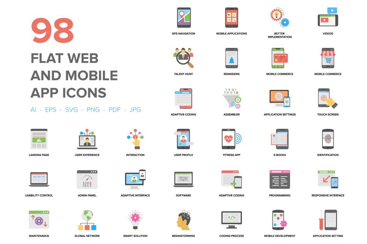 98个扁平化的网页和APP图标 98 Flat Web and Mobile App Icons