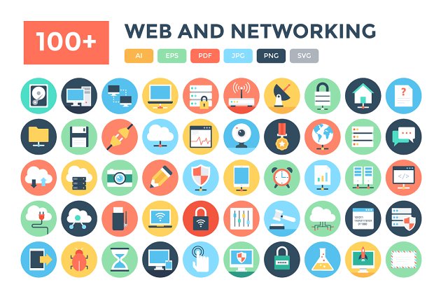 100+平面网络图标素材 100+ Flat Web and Networking Icons