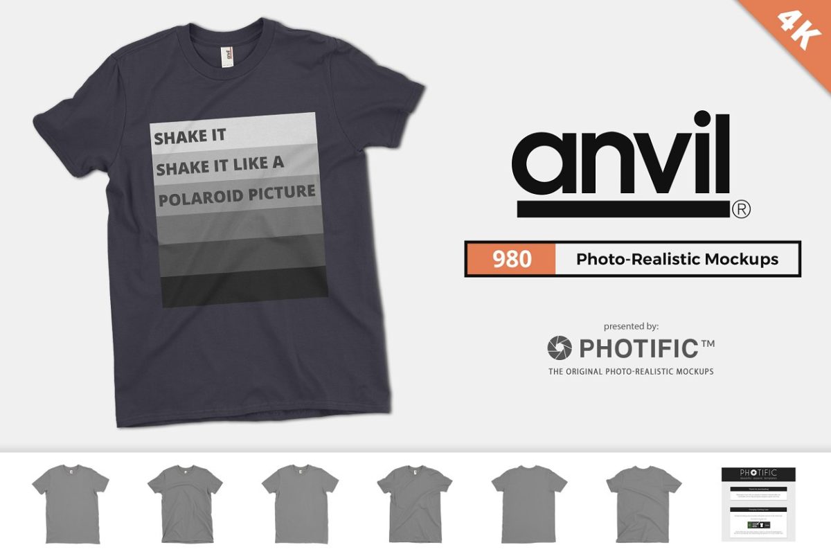 典型的男士T恤样机 Anvil 980 Fashion T-Shirt Mockups