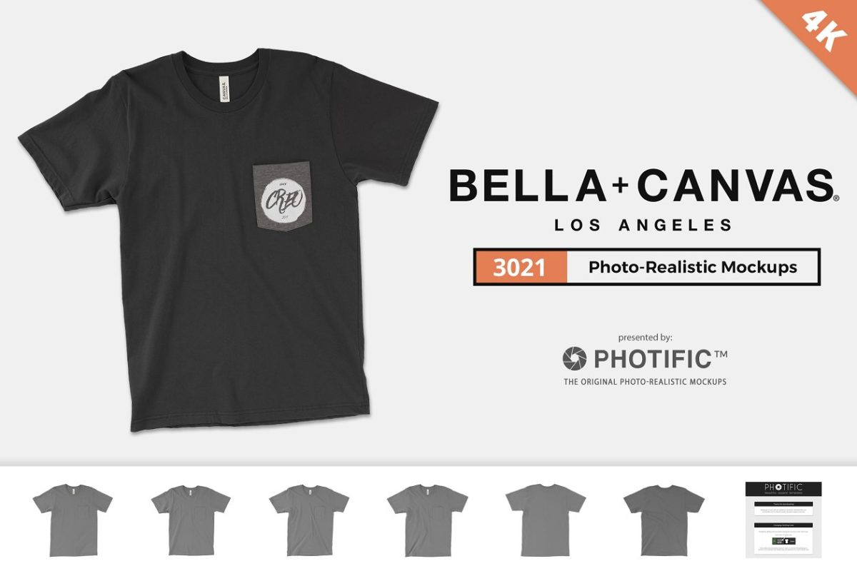 美丽的口袋T恤样机 Bella Canvas 3021 Pocket Tee Mockups