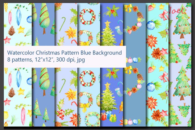 水彩圣诞节背景纹理素材 Watercolor Christmas Pattern