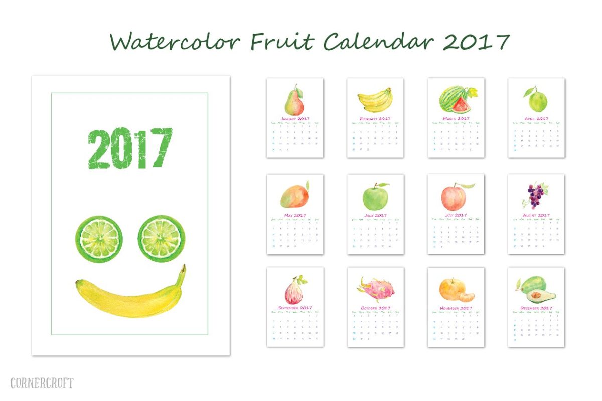 水彩水果年历模板 2017 Calendar Watercolor Fruit