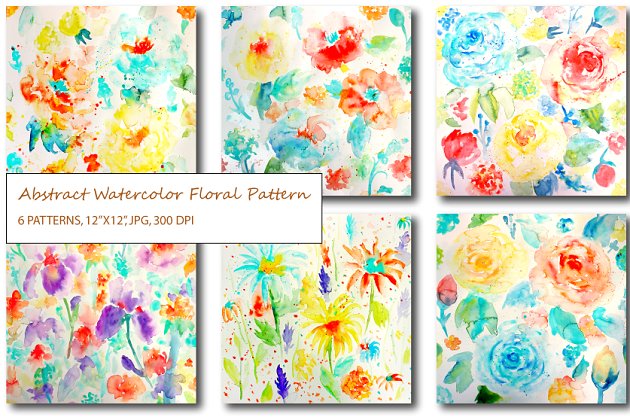 抽象水彩花卉背景纹理素材 Watercolor Abstract Floral Patterns