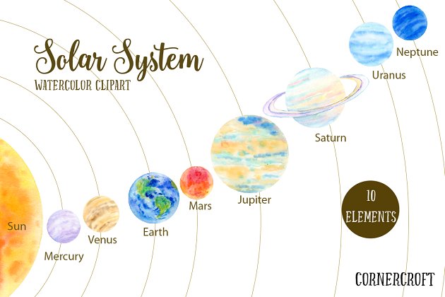 水彩天体太阳系素材 Watercolour Solar System
