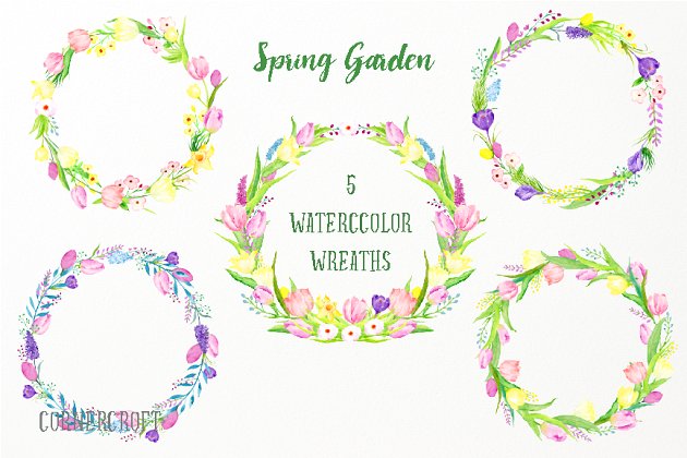 水彩花卉花环素材 Watercolor Spring Flower Wreath