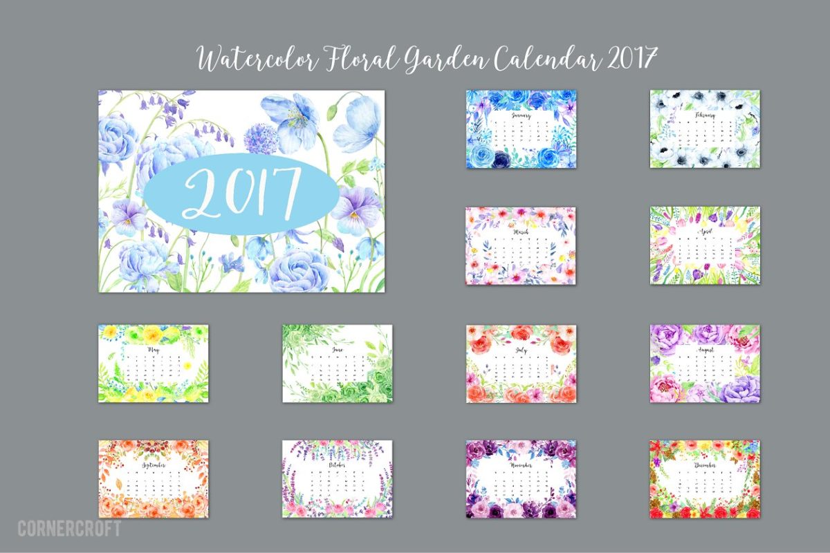 日历年历花园海报模板 2017 Calendar Floral Garden